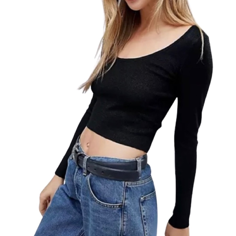Pull&Bear Black Knit Cropped Sweater